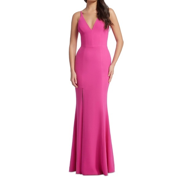 Dress The Population. Iris Slit Crepe Gown.
